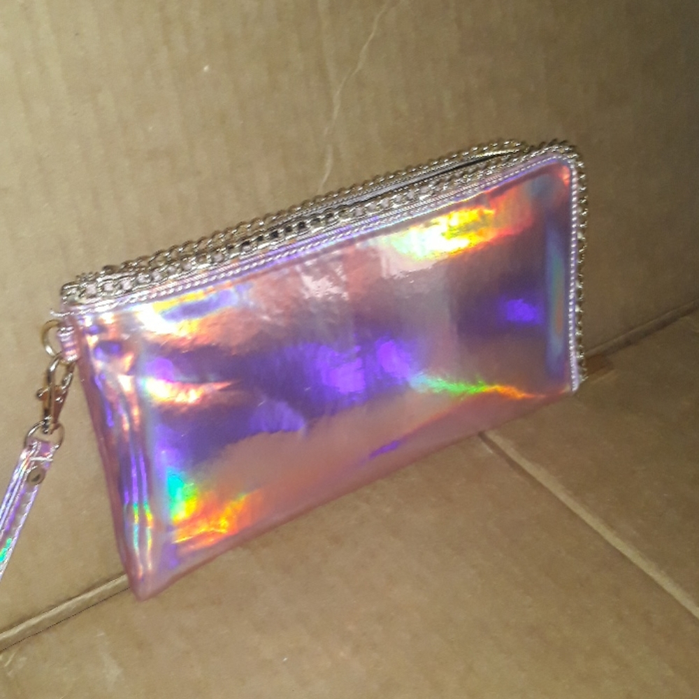 Pink hologram clutch